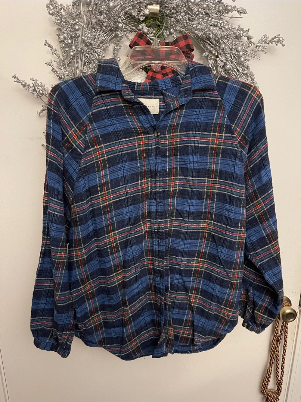 American Eagle Outfitters Blue Plaid Button-Down Shirt